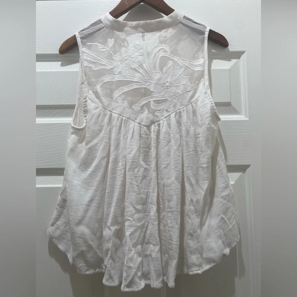 Free People White Lace and Mesh Blouse, S
